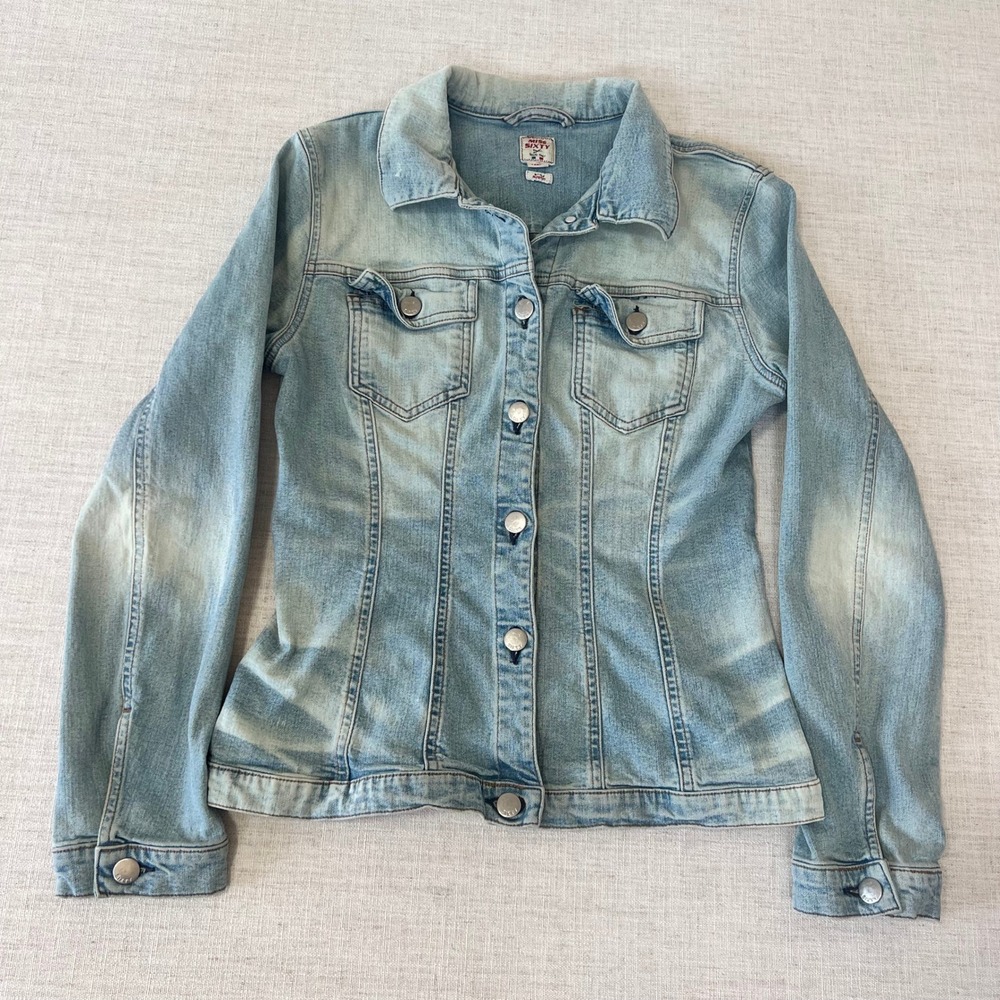 Miss Sixty Brink Denim Jacket Womens Large Slim Fitted Light Wash Blue Button Up
